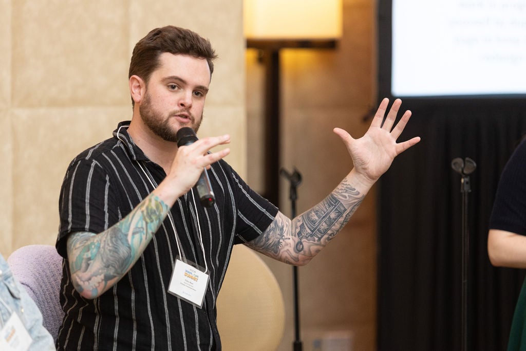 Dylan using his hands and awesome tattoos to talk!
