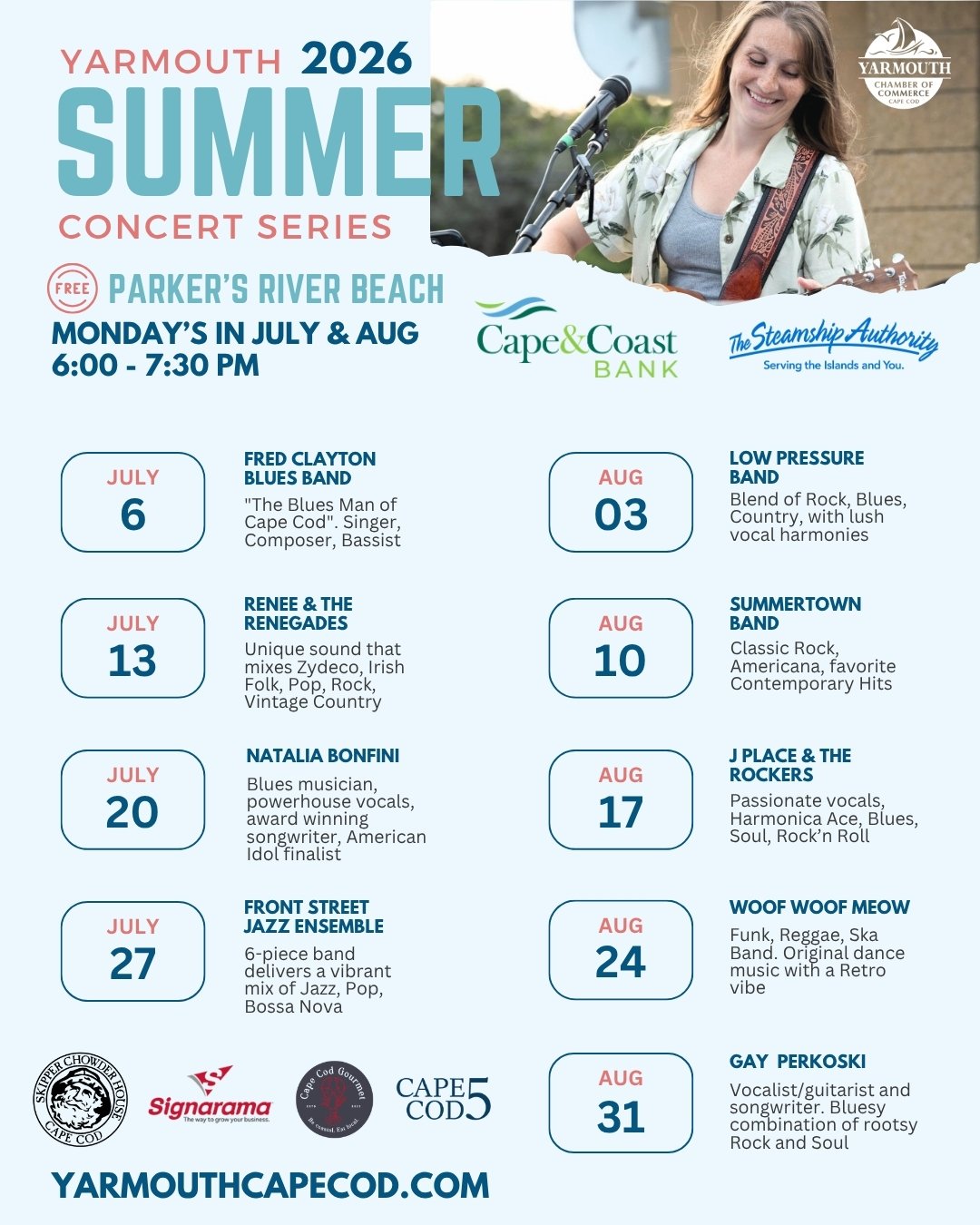 Yarmouth Chamber of Commerce 2026 Summer Concert Series Flyer